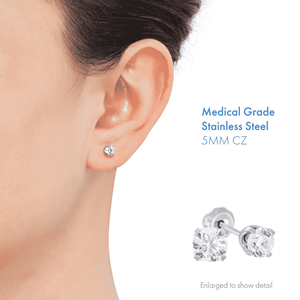 Inverness Home Ear Piercing Kit with 5 mm Cubic Zirconia Stud Earrings in Medical Grade Stainless Steel Silpada