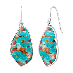 Sterling Silver Turquoise and Spiny Oyster Compressed Stone Earrings Sterling Silver Turquoise and Spiny Oyster Compressed Stone Earrings