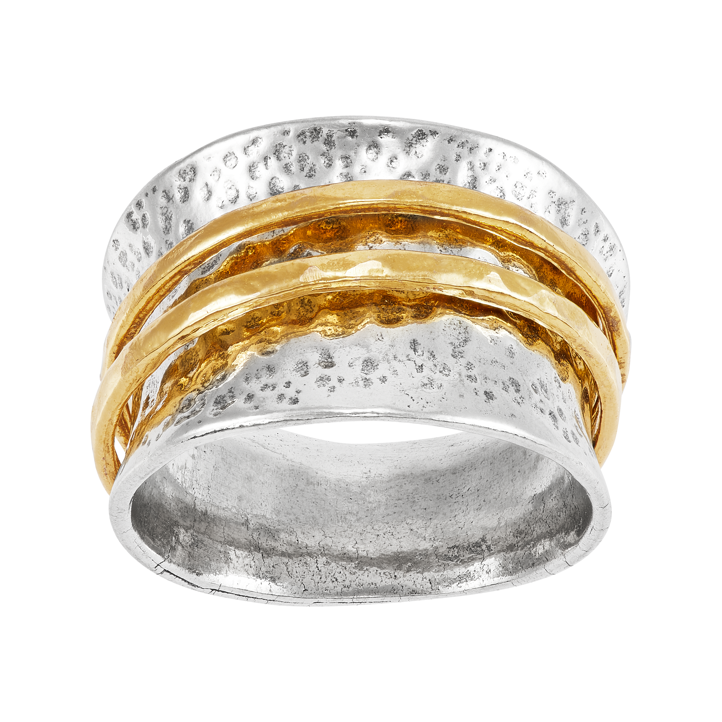Sterling Silver & Gold Plated Spira Adjustable Ring - Rhodium Plated Ancient Greek Design
