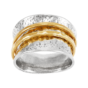 Sterling Silver & Gold Plated Spira Adjustable Ring - Rhodium Plated Ancient Greek Design