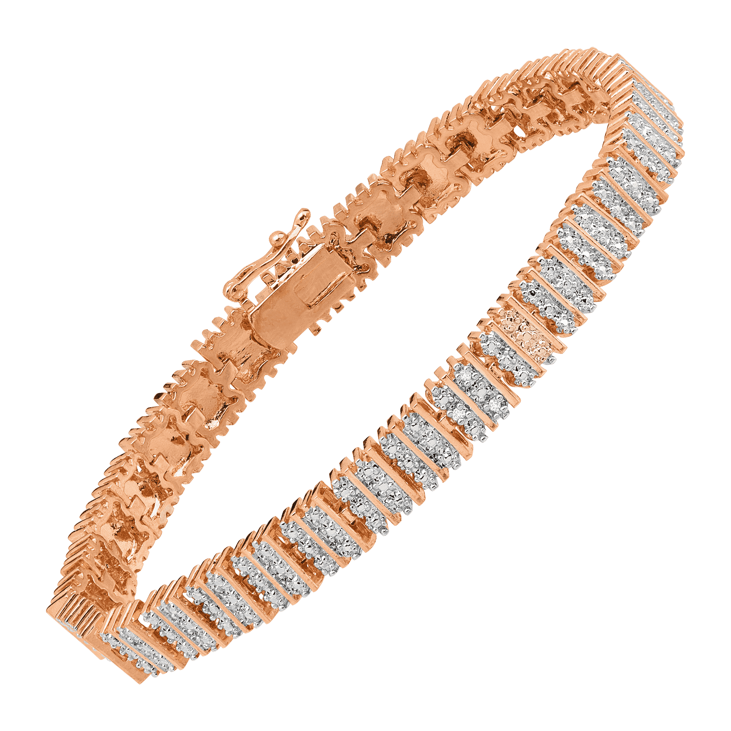 thumbnail 5  - Finecraft Square Link Tennis Bracelet with Diamonds in 14K Gold-Plated Brass,