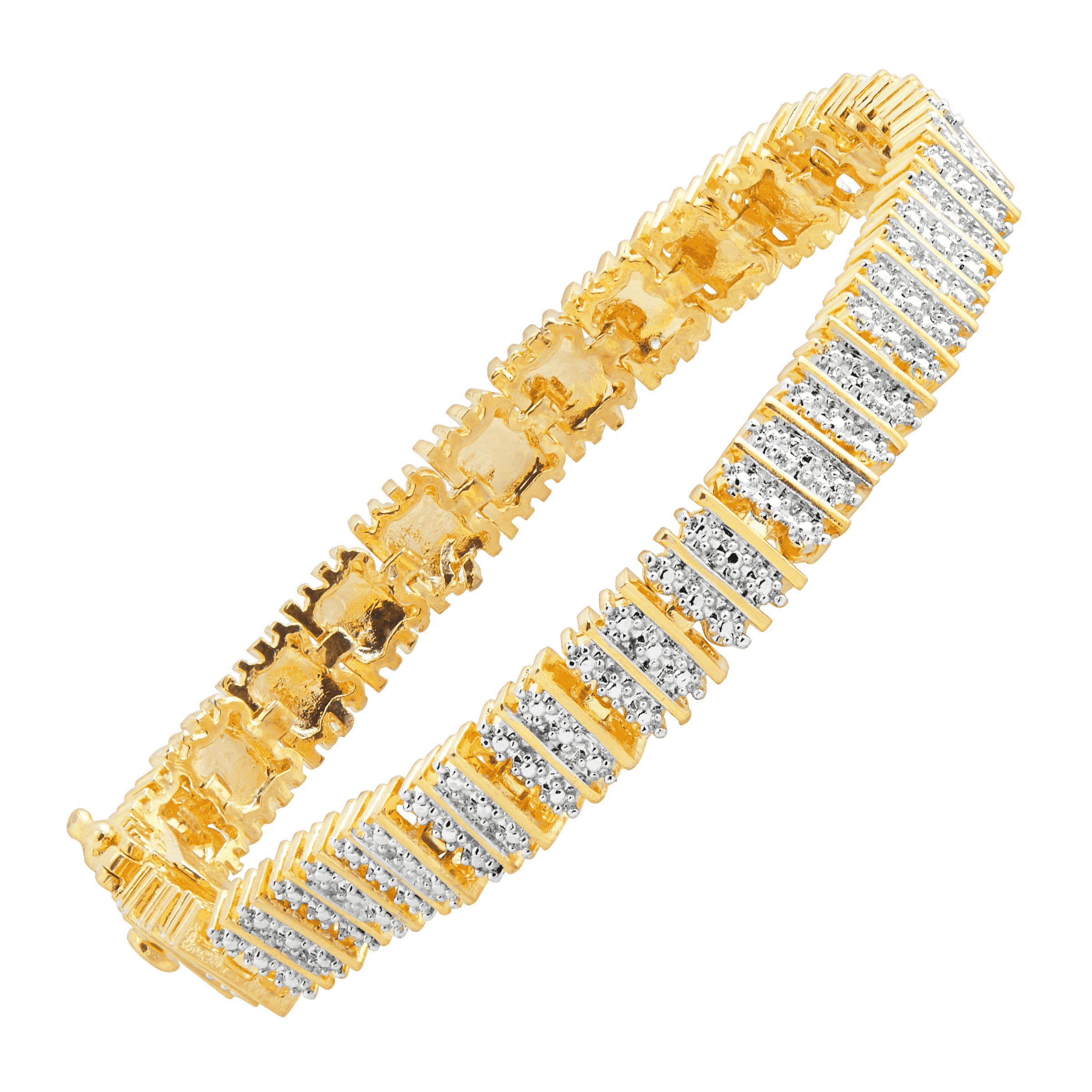 thumbnail 13  - Finecraft Square Link Tennis Bracelet with Diamonds in 14K Gold-Plated Brass,