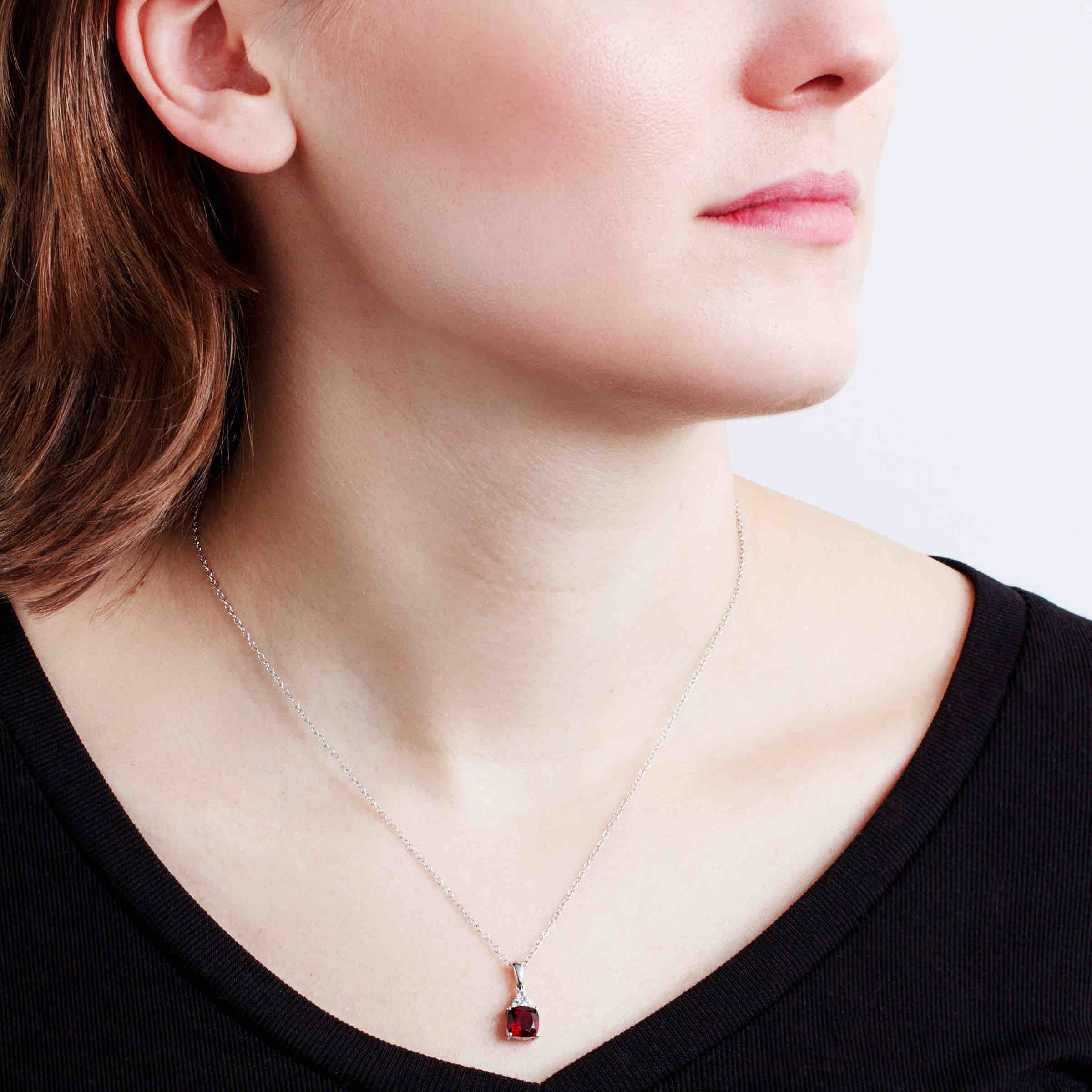 Finecraft Gemstone & White Topaz Pendant Necklace in Sterling Silver, 18" - Picture 8 of 11