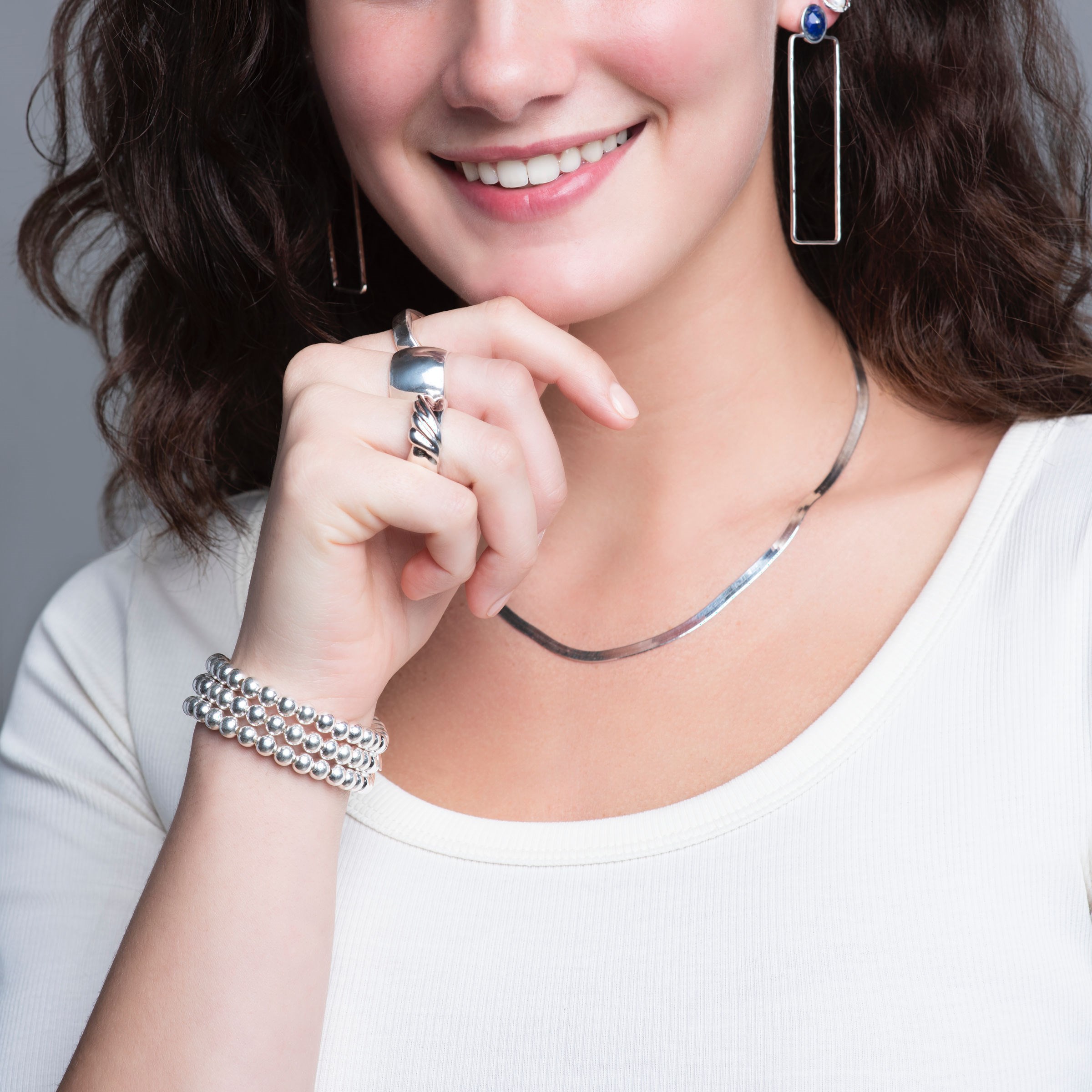 ★HARANG★ HR 382N_Silver Fabric Necklace T Shirt Necklace, Fabric Necklace, Multi Strand Necklace