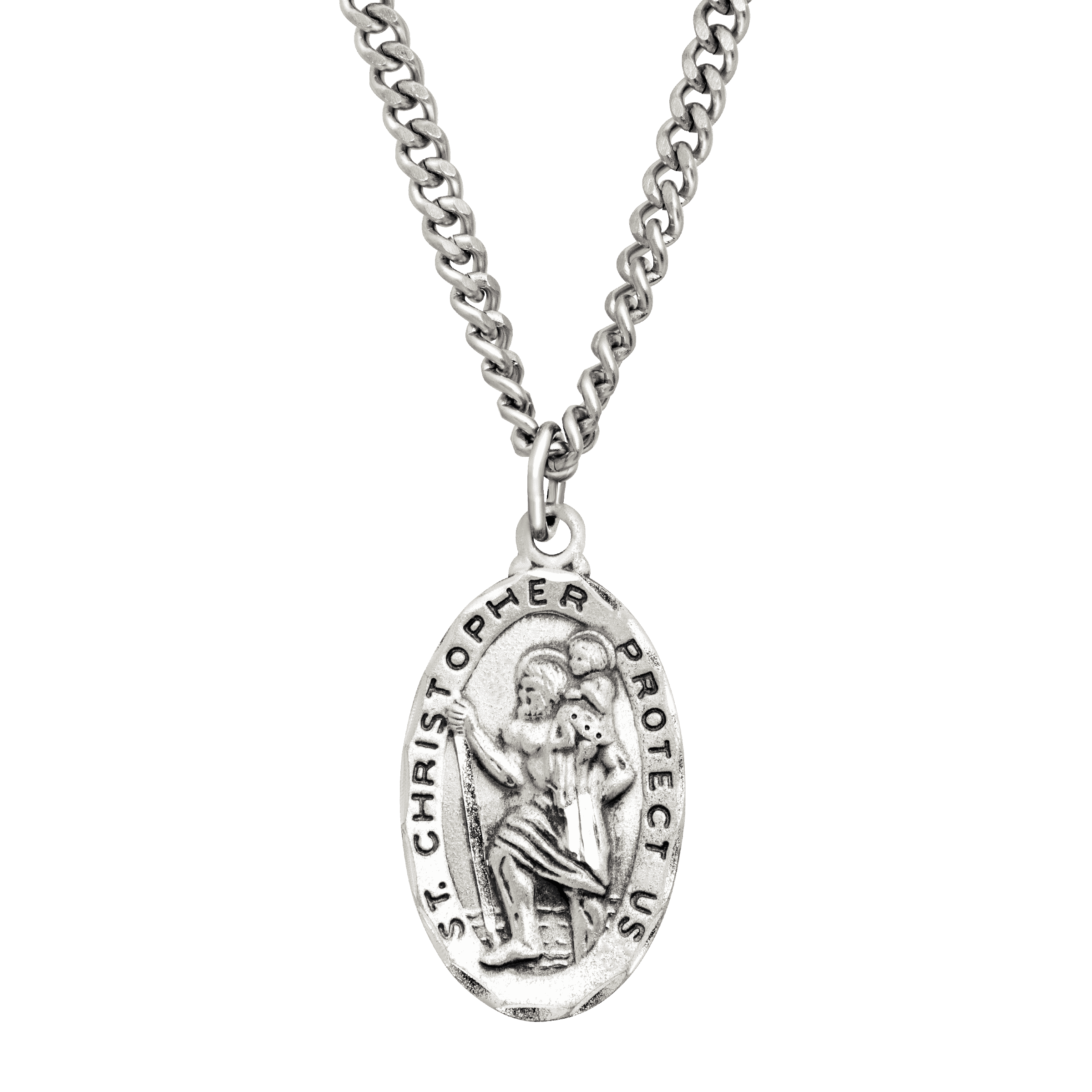 thumbnail 7  - Finecraft St. Christopher Medallion Necklace in Sterling Silver and Stainless