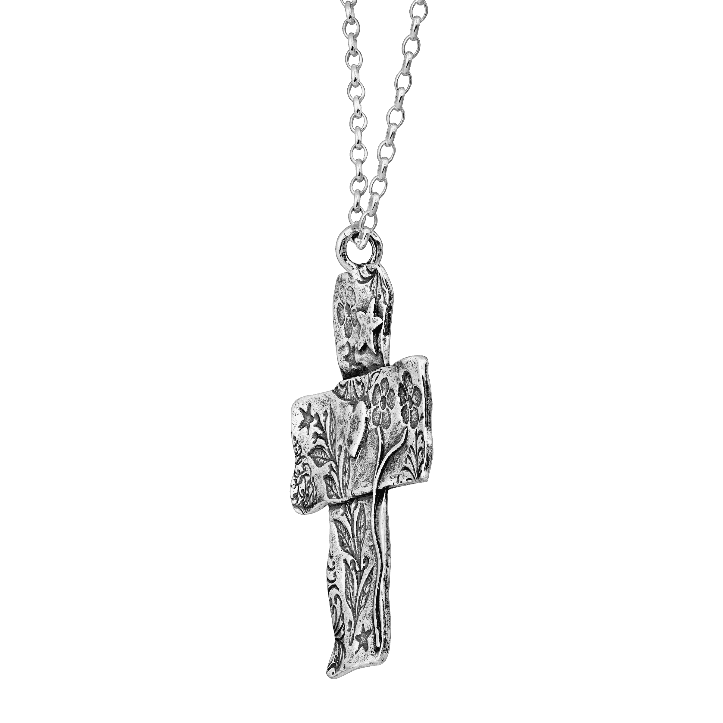 Organic Cross' Pendant Necklace in Sterling Silver, 18 2