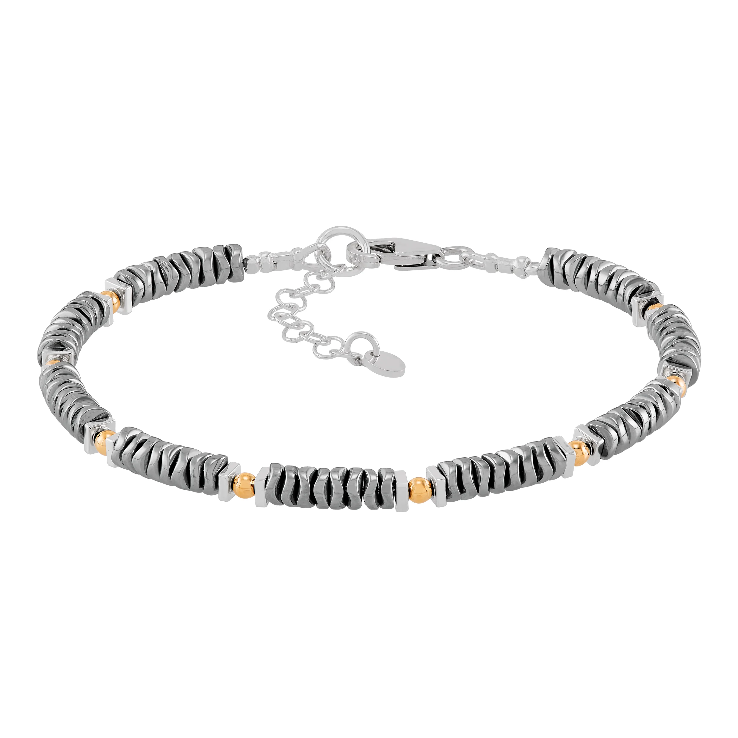 Silpada 'Trophy' Sterling Silver with 14K Yellow Gold Plating and Hematite Bracelet, 7" + 1"