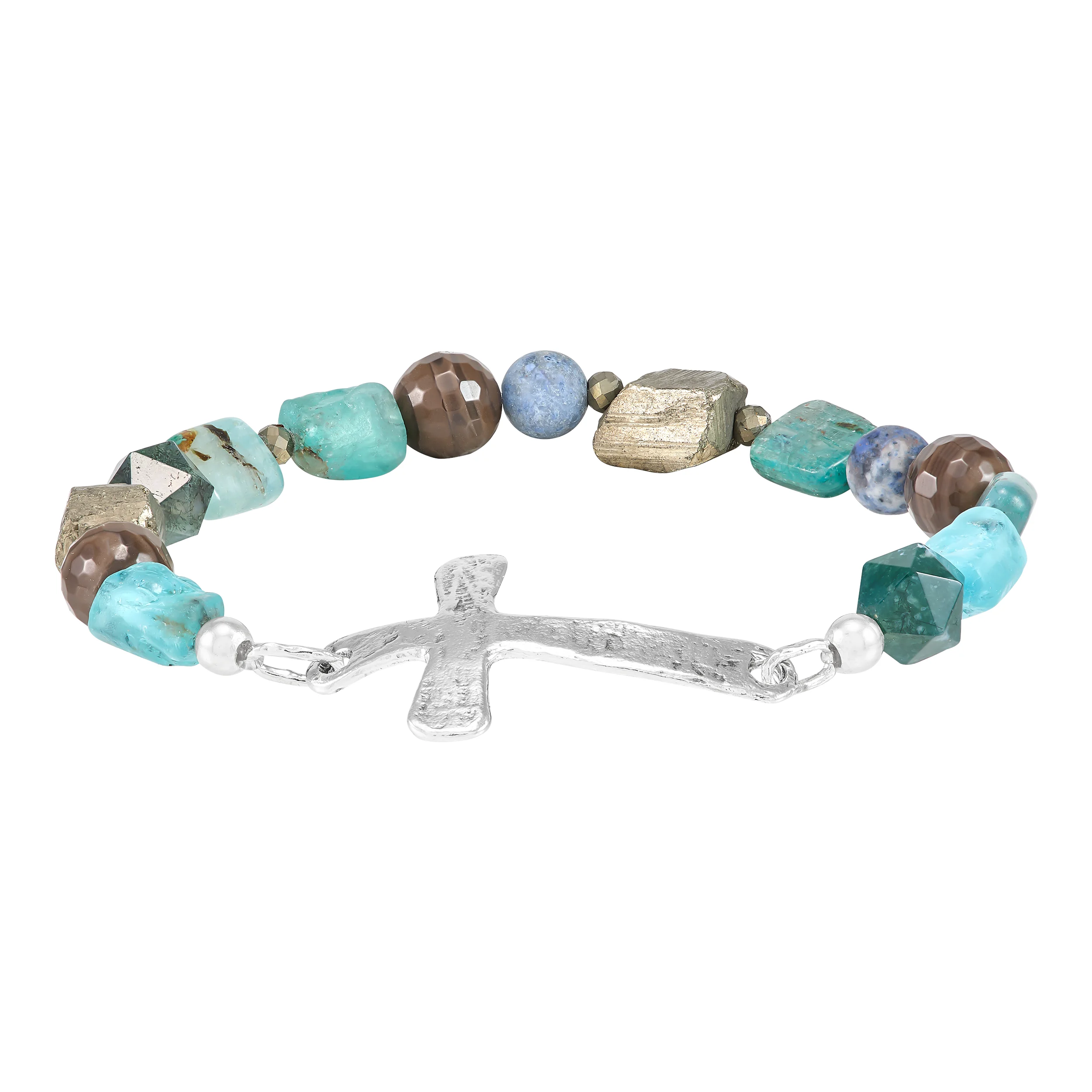 Silpada 'Seaboard' Sterling Silver Mixed Stones Cross Stretch Bracelet, 6.75"