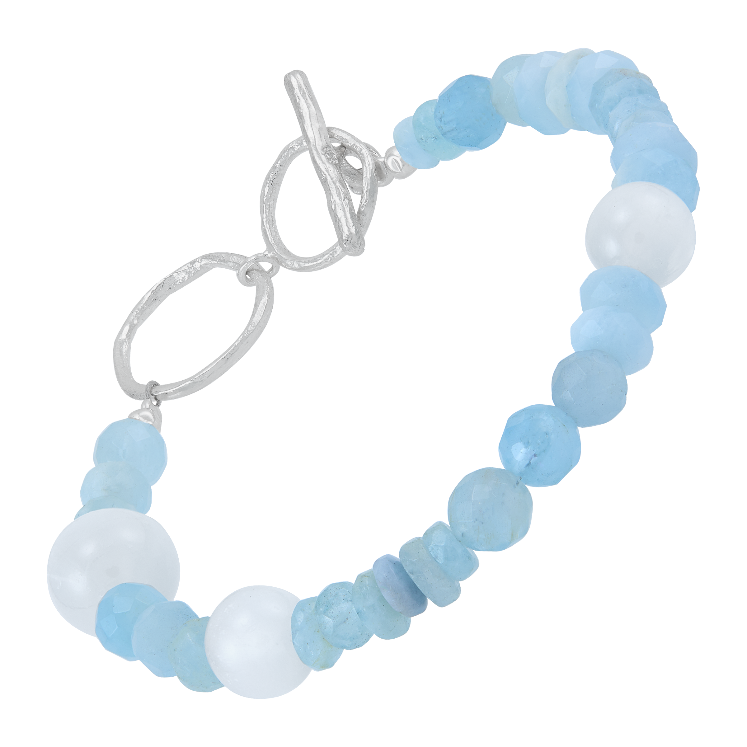 Silpada 'Soft Terrain' Silver Natural Aquamarine Selenite Beaded Bracelet, 7.5"