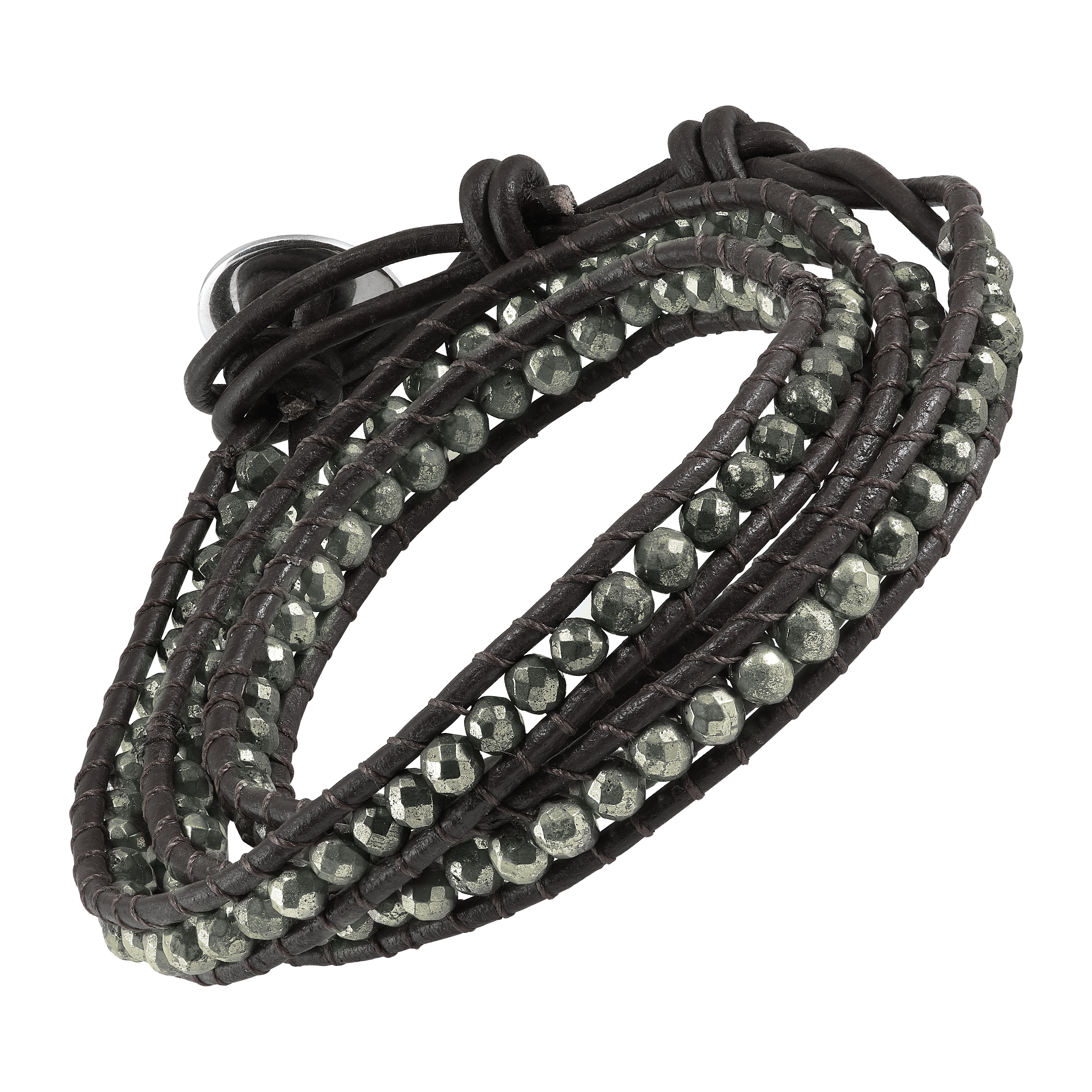 Silpada Layered With Ease' Sterling Silver Leather Natural Pyrite Bracelet, 23" In Green