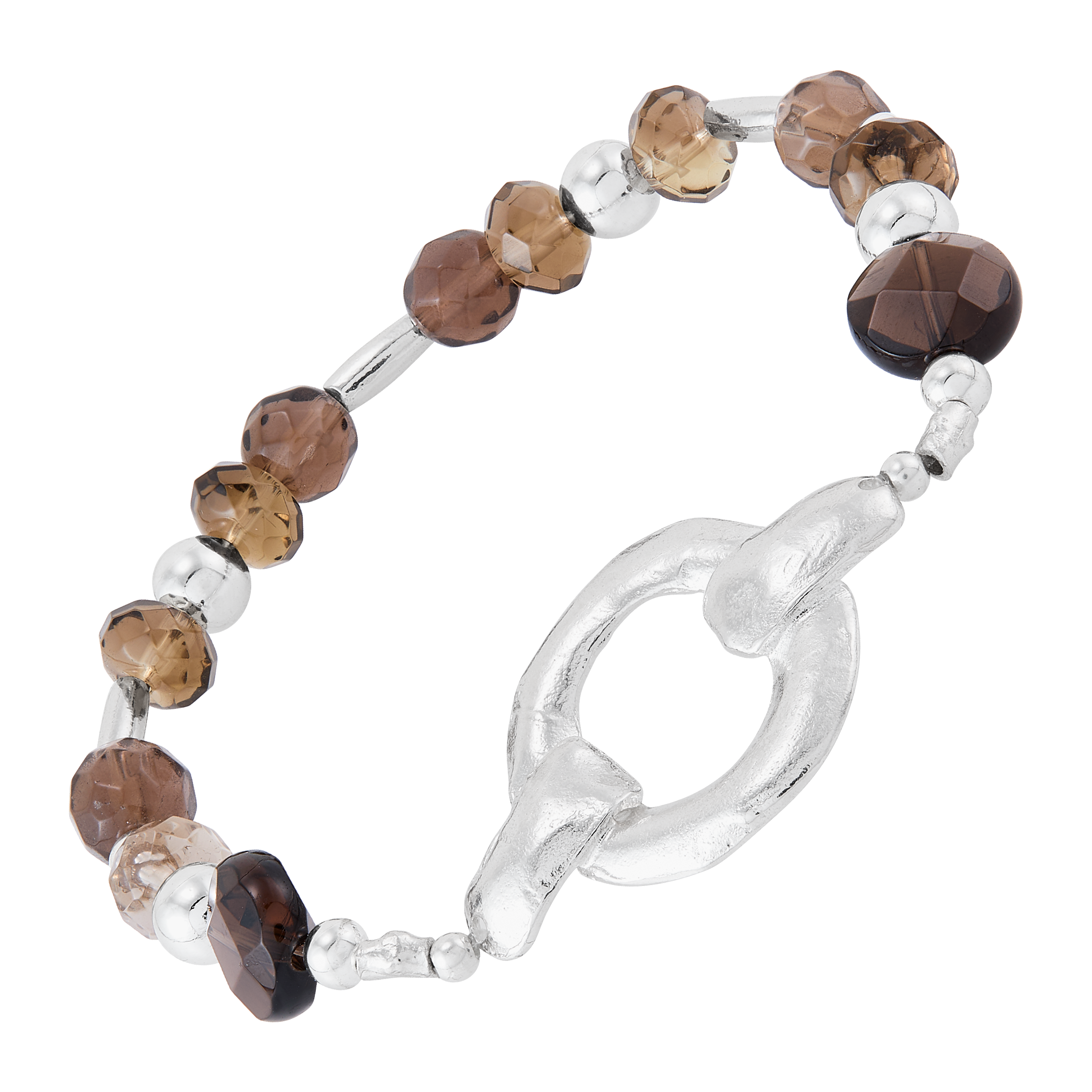 Silpada 'Desert Sun' Silver Smoky Quartz and Hematite Stretch Bracelet, 6.75"