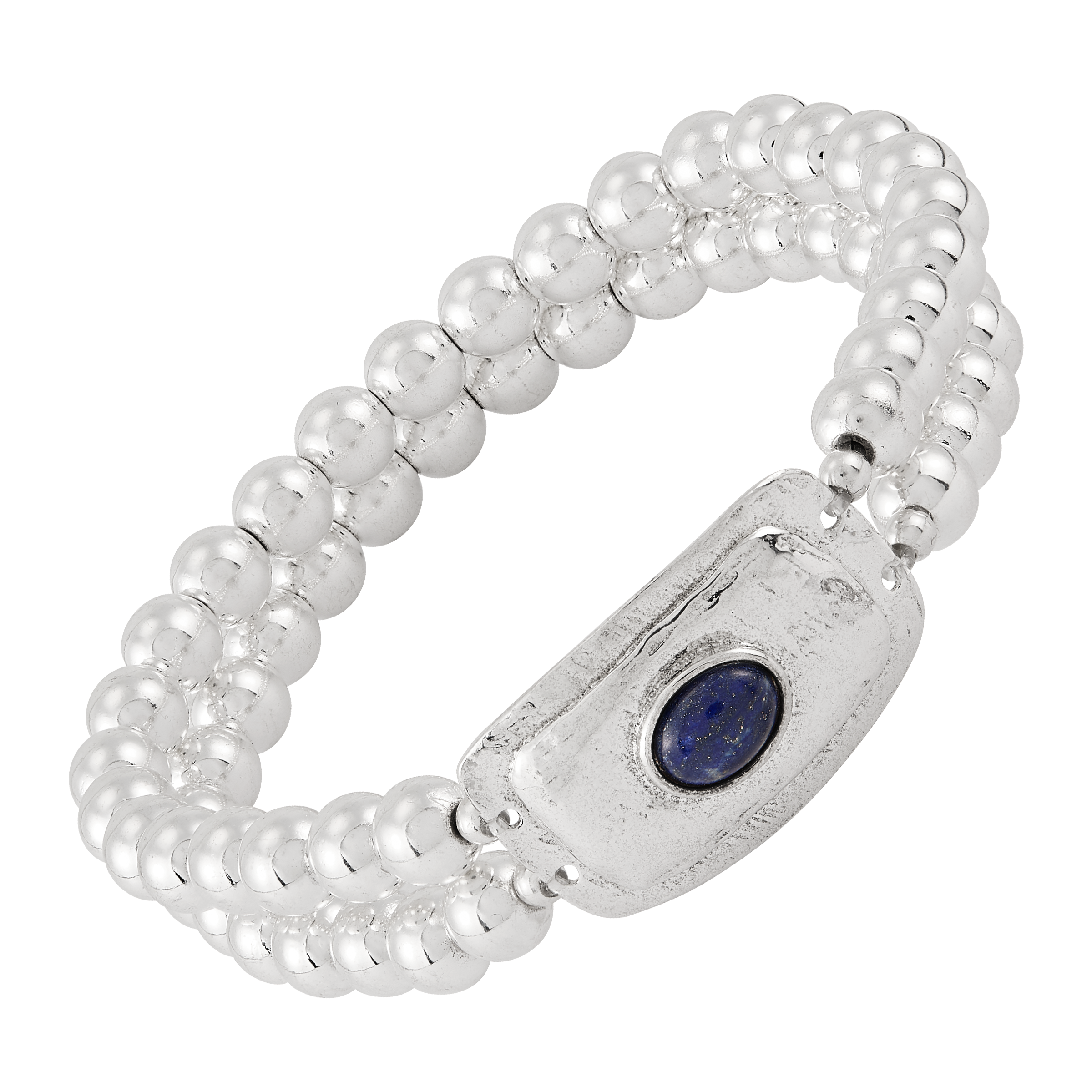 Silpada 'Celestial Bloom' Silver Natural Lapis Hematite Stretch Bracelet, 7.5"