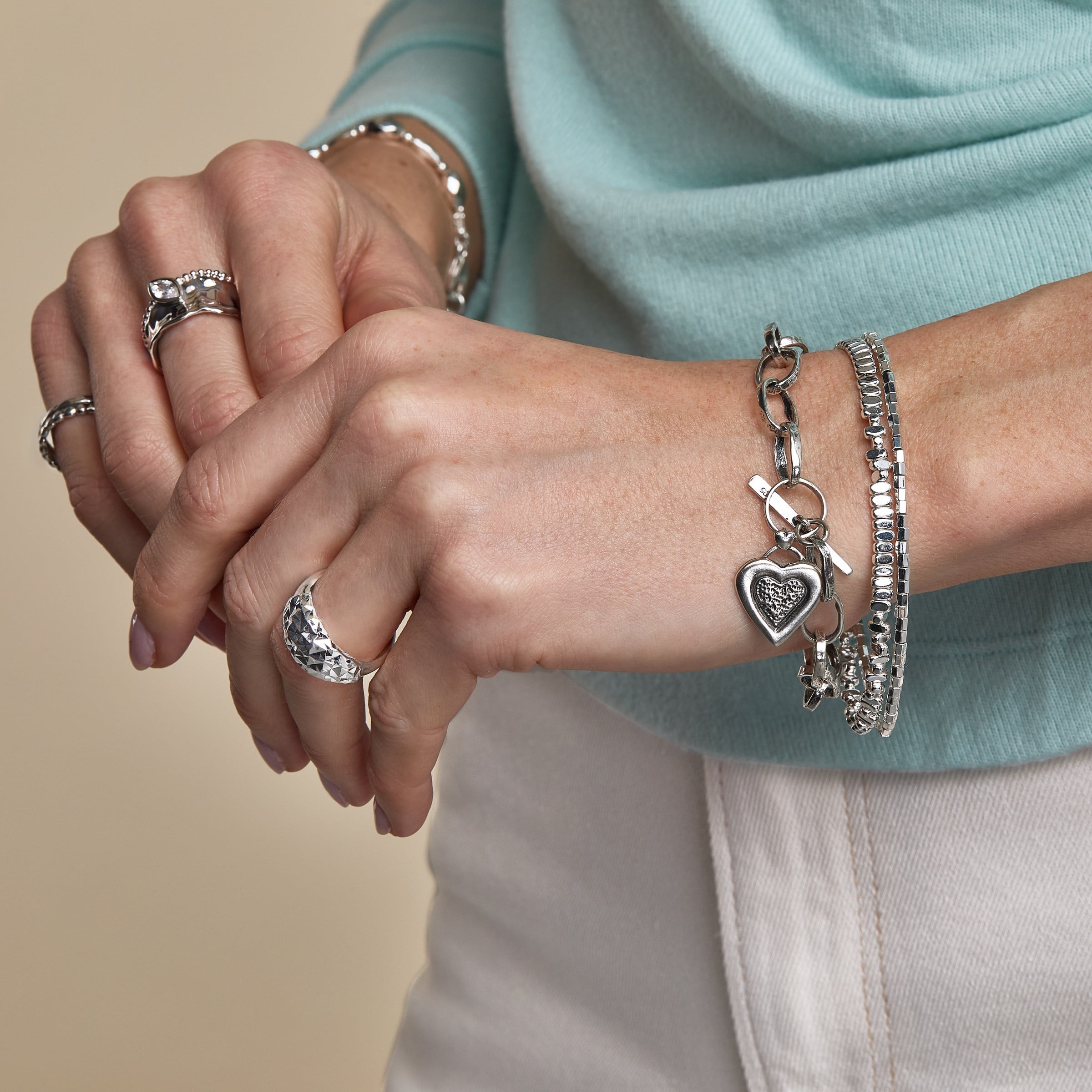 New Silpada 'Winter Bloom' Sterling Silver Natural Hematite Bracelet, 7.25" + 1" detailed image 5