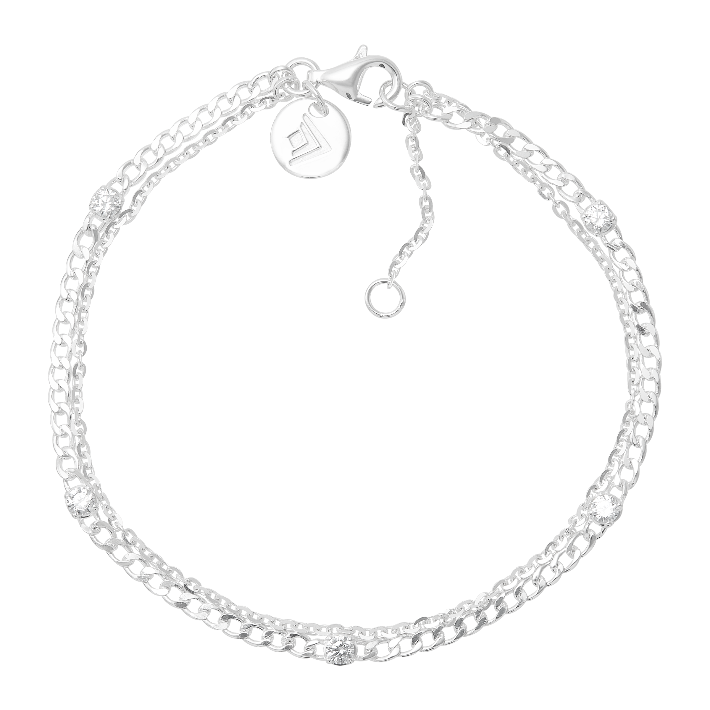 Silpada 'Geminate' Sterling Silver White Cubic Zirconia Chain Bracelet, 7" + 1"