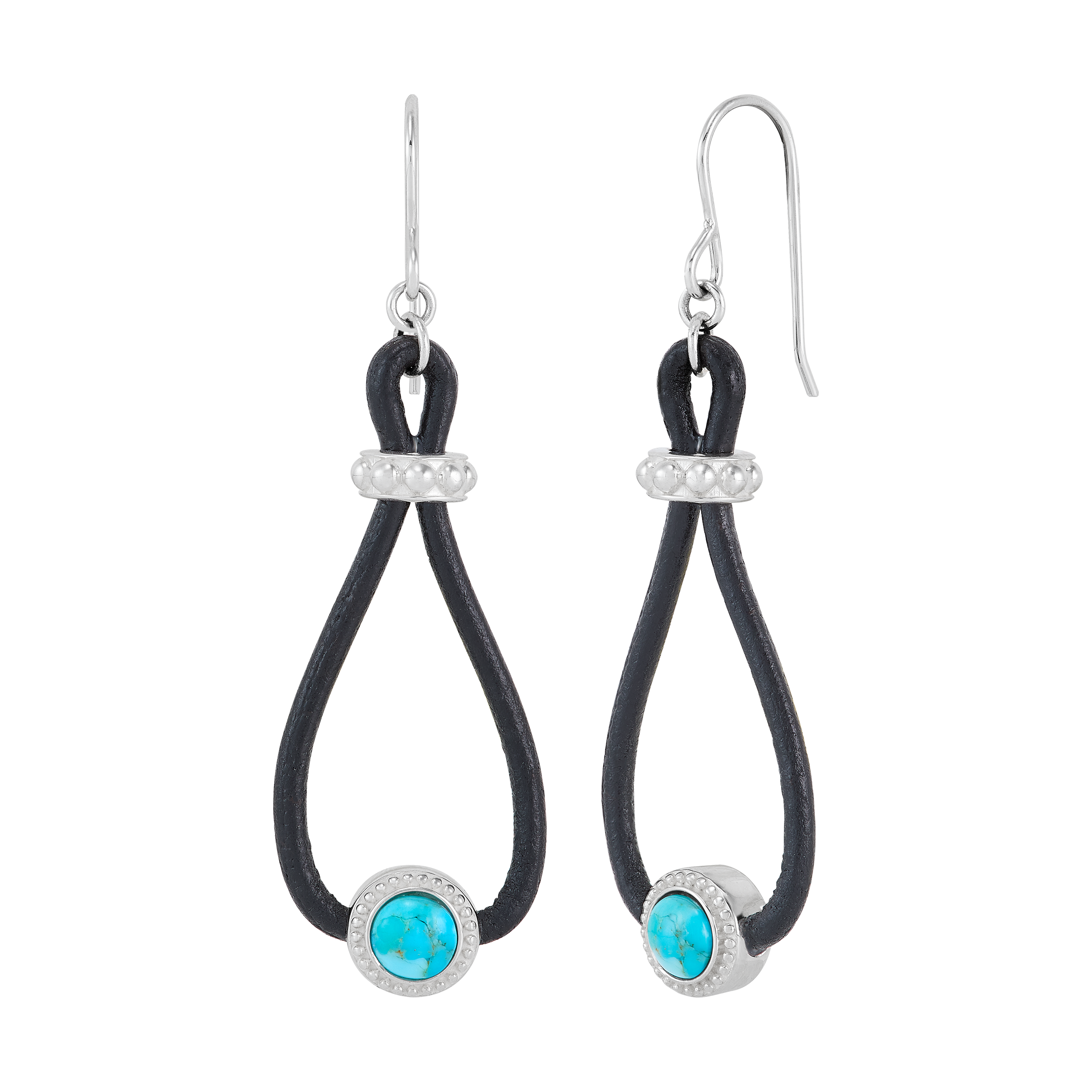 Silpada 'Vivid Edge' Sterling Silver Leather Compressed Teal Turquoise Earrings
