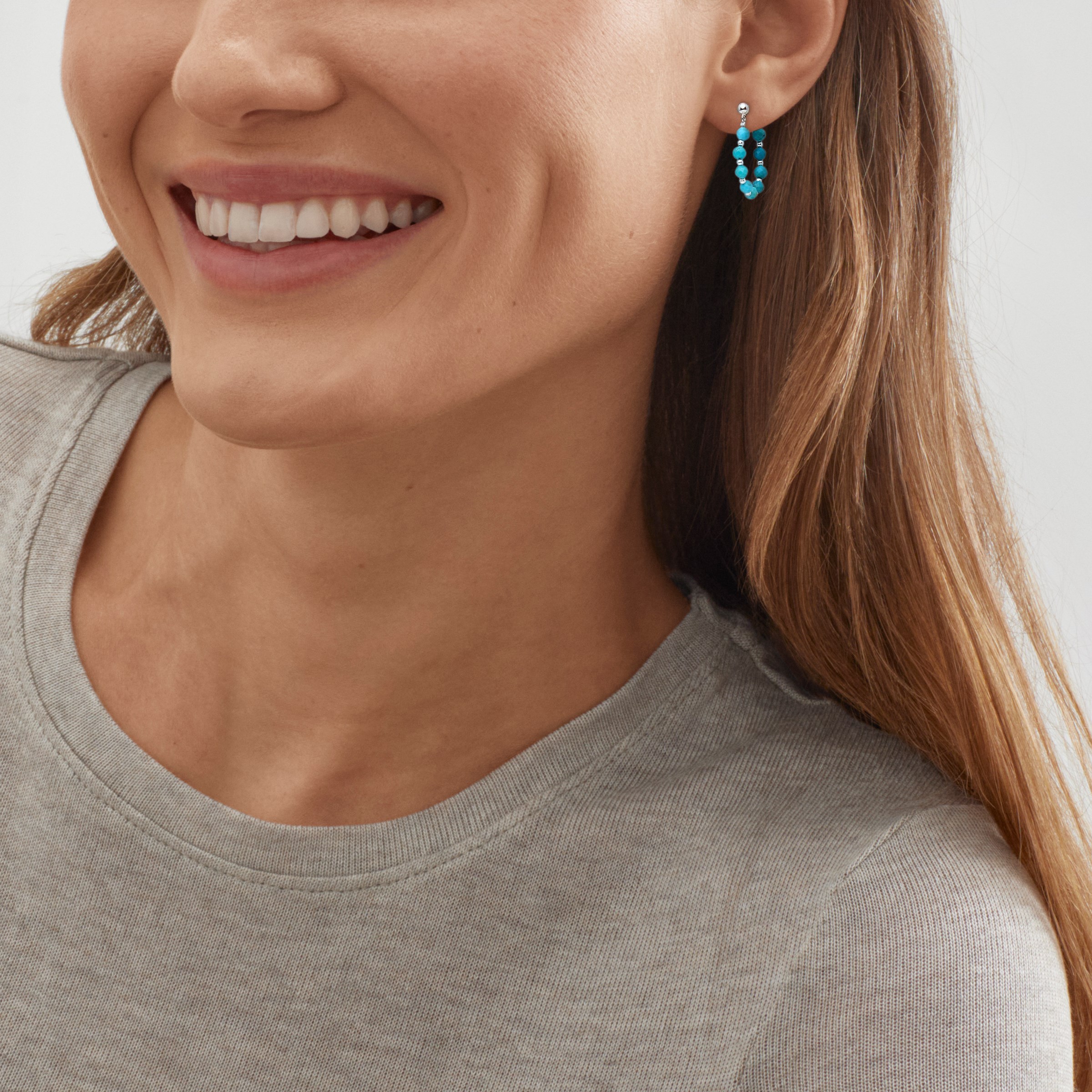 New Silpada 'Clear Path' Sterling Silver Natural Teal Turquoise Hoop Earrings detailed image 3