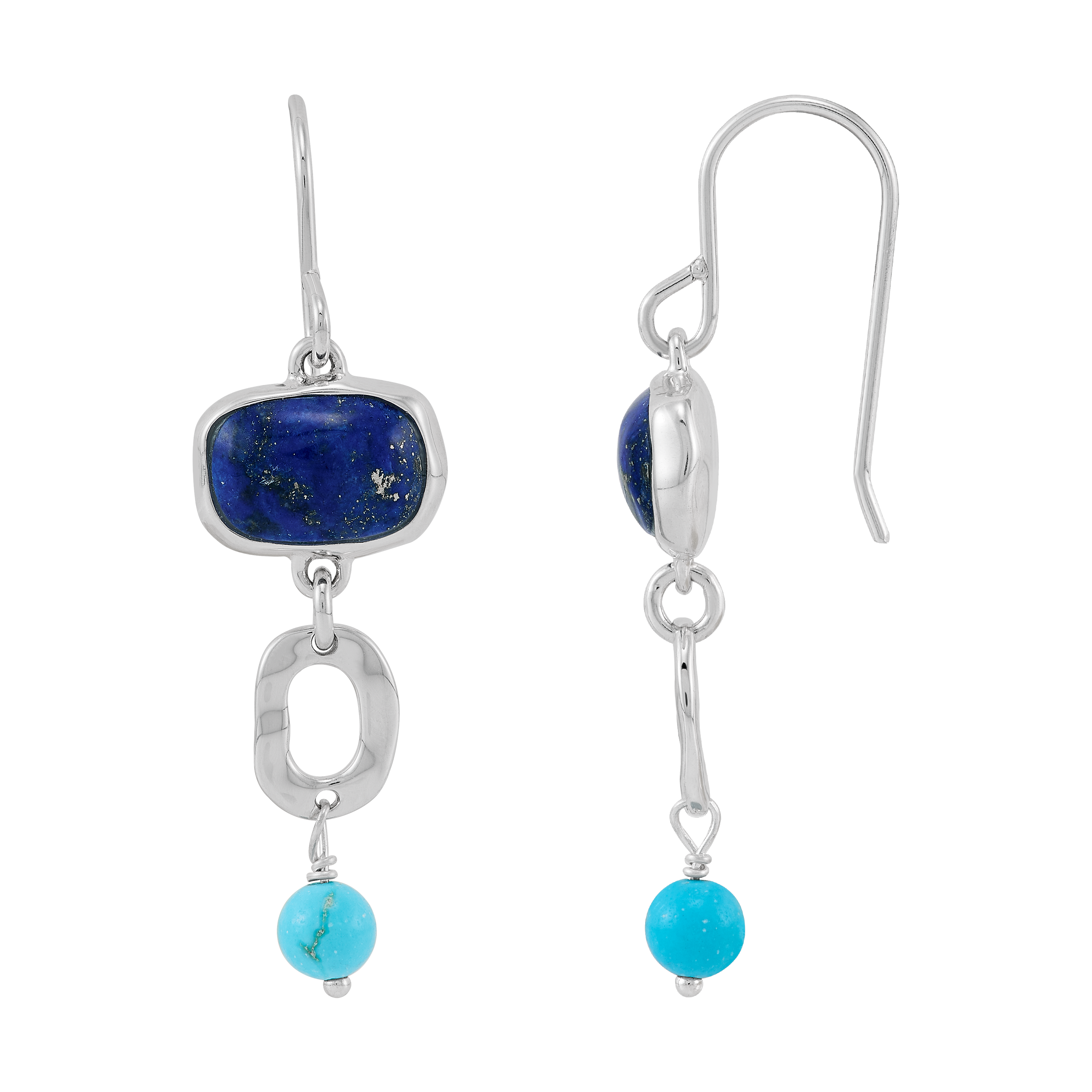New Silpada 'Lunar Drift' Silver Natural Blue Lapis and Turquoise Drop Earrings detailed image 2