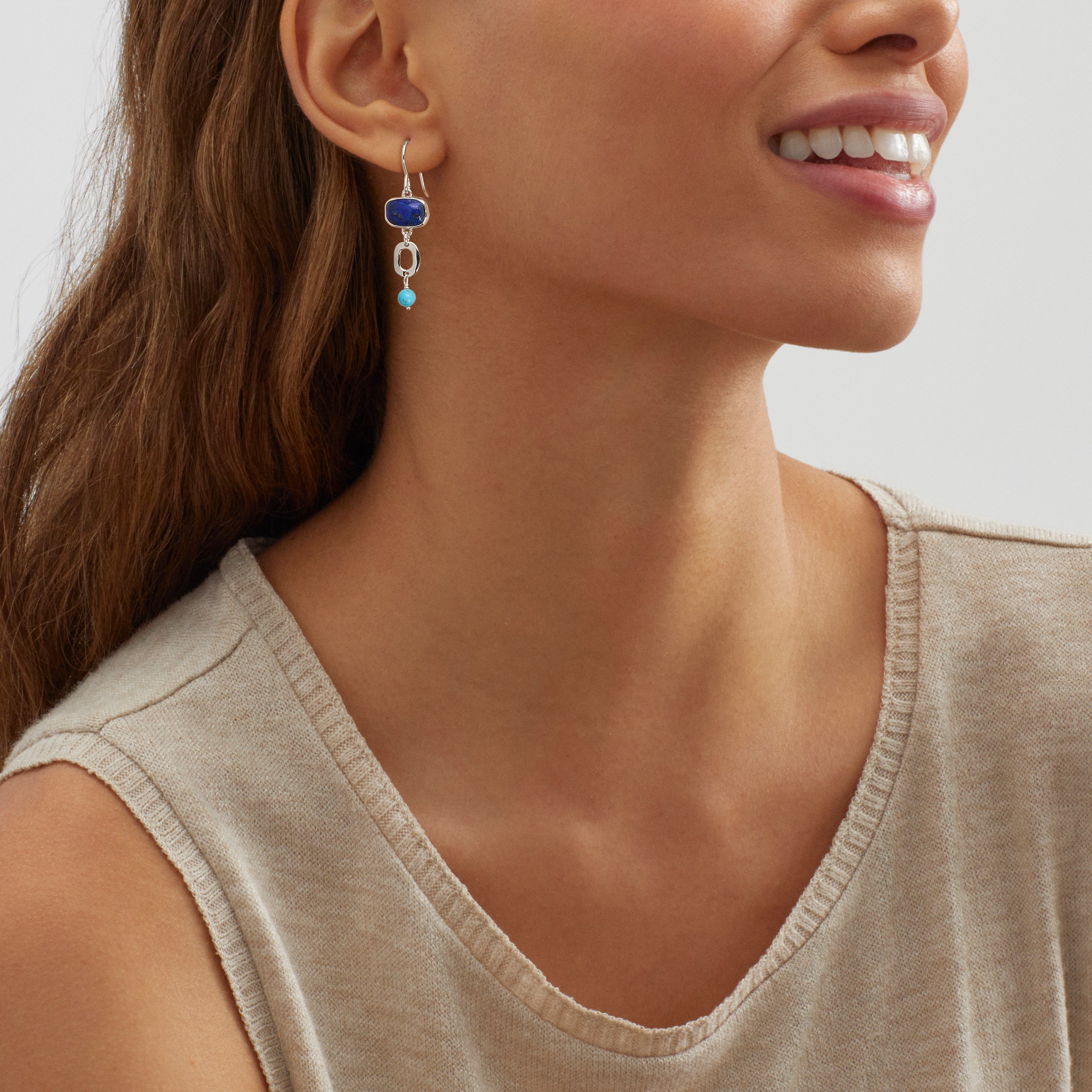 New Silpada 'Lunar Drift' Silver Natural Blue Lapis and Turquoise Drop Earrings detailed image 3