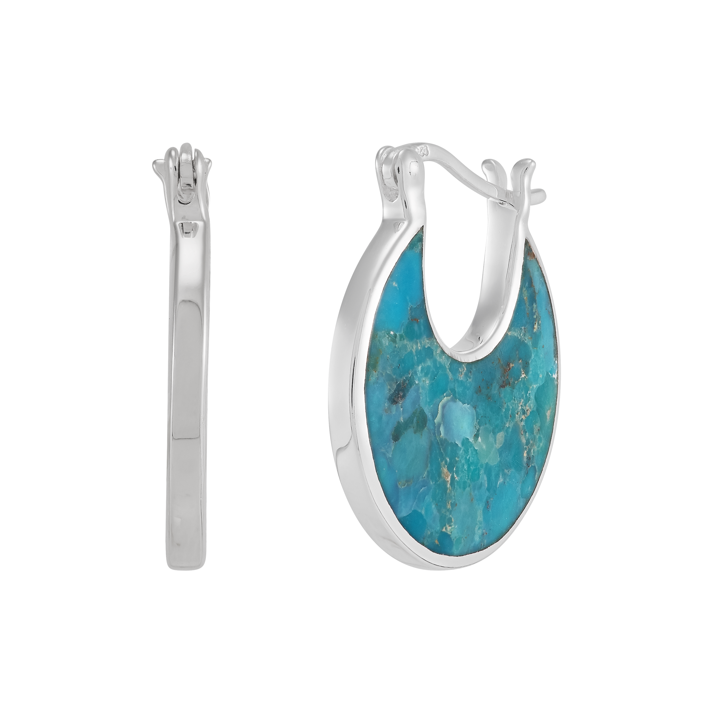 Silpada 'Stillness' Sterling Silver Teal Compressed Turquoise Hoop Earrings