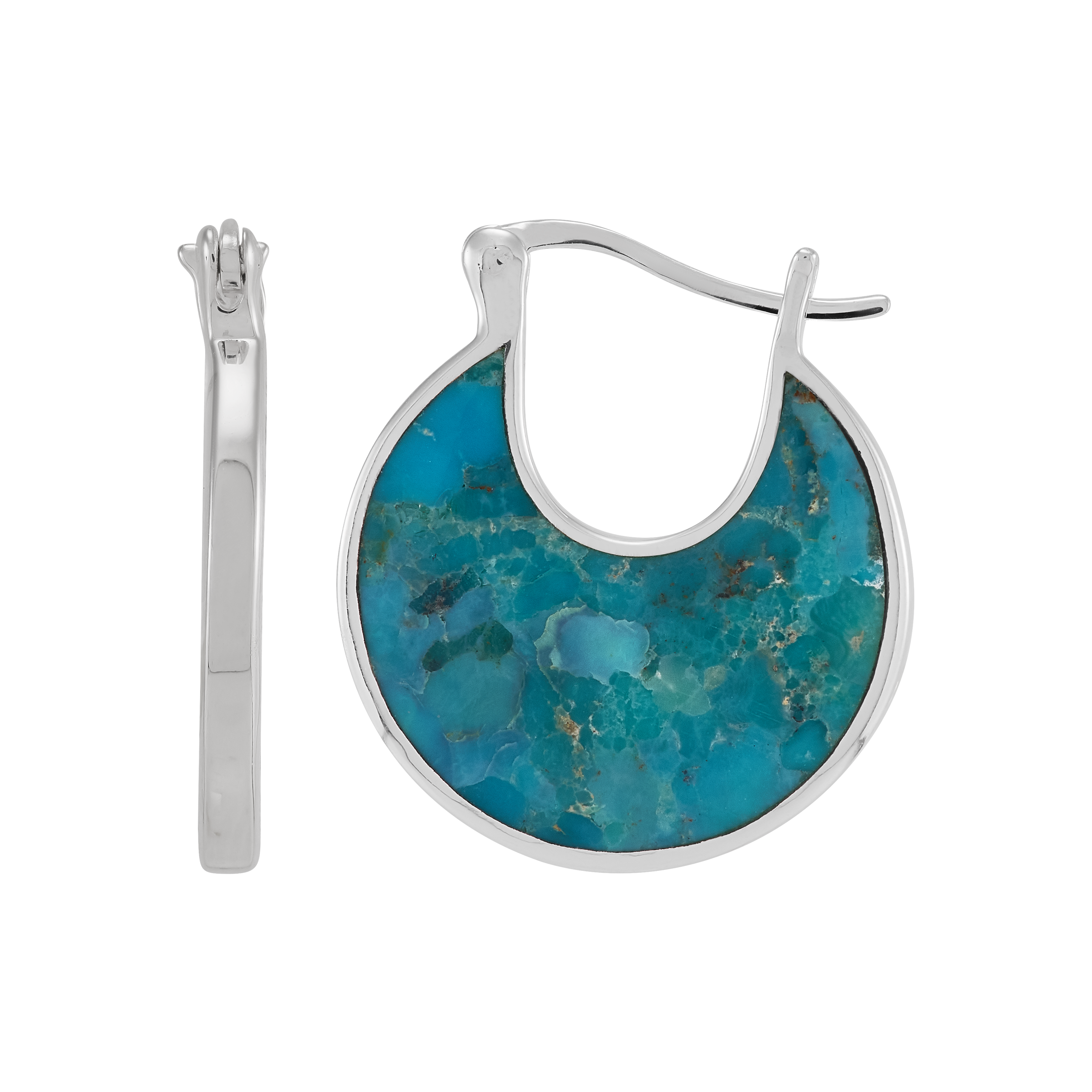 New Silpada 'Stillness' Sterling Silver Teal Compressed Turquoise Hoop Earrings detailed image 2