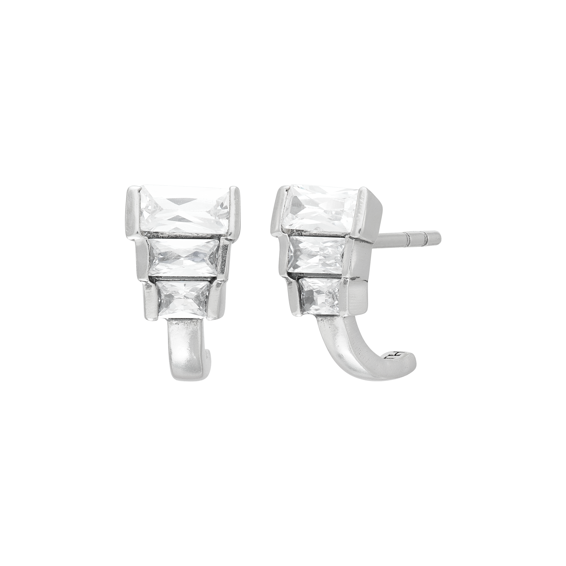 Silpada 'Glossy Tiered' Silver White Cubic Zirconia Huggie Hoop Earrings