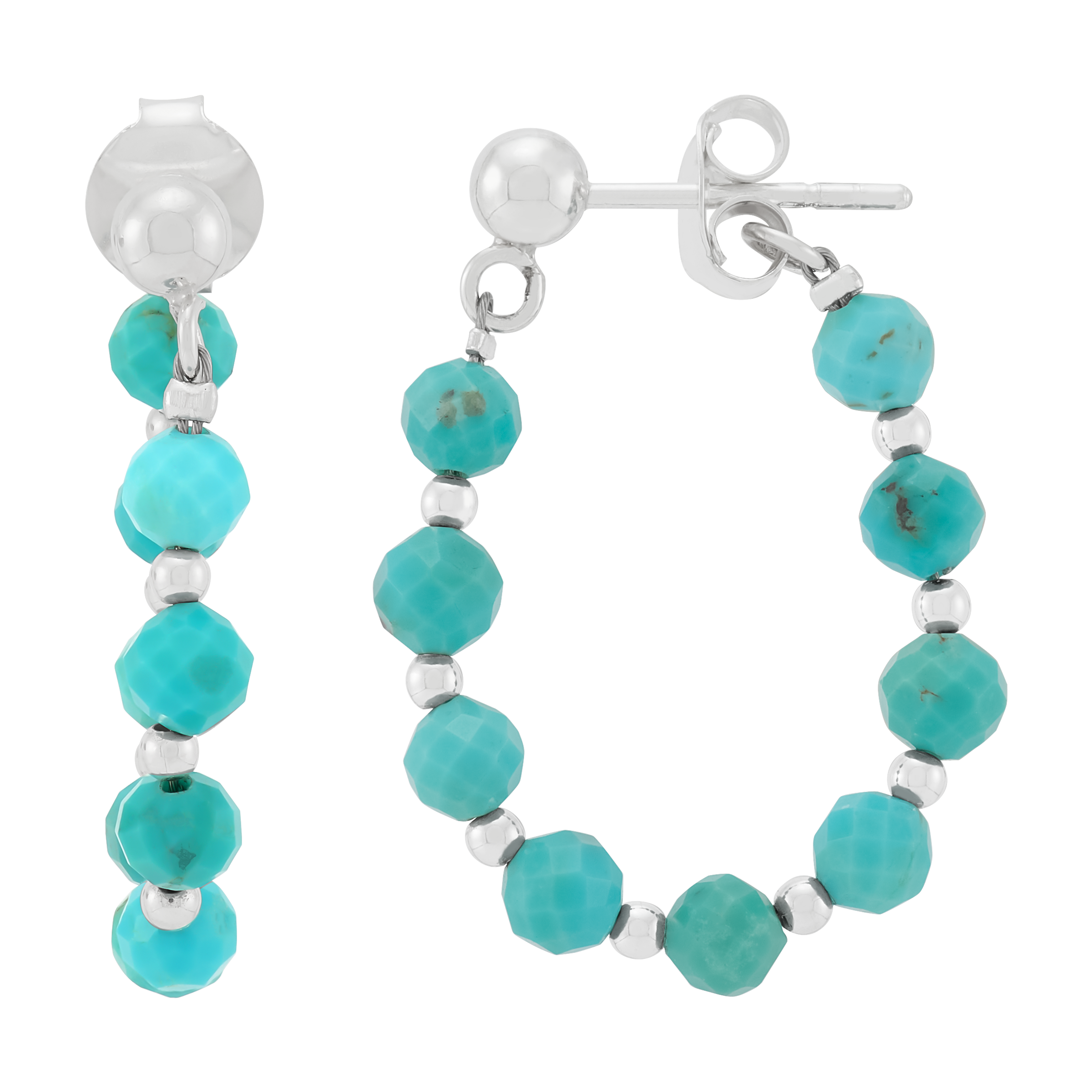 New Silpada 'Clear Path' Sterling Silver Natural Teal Turquoise Hoop Earrings detailed image 2