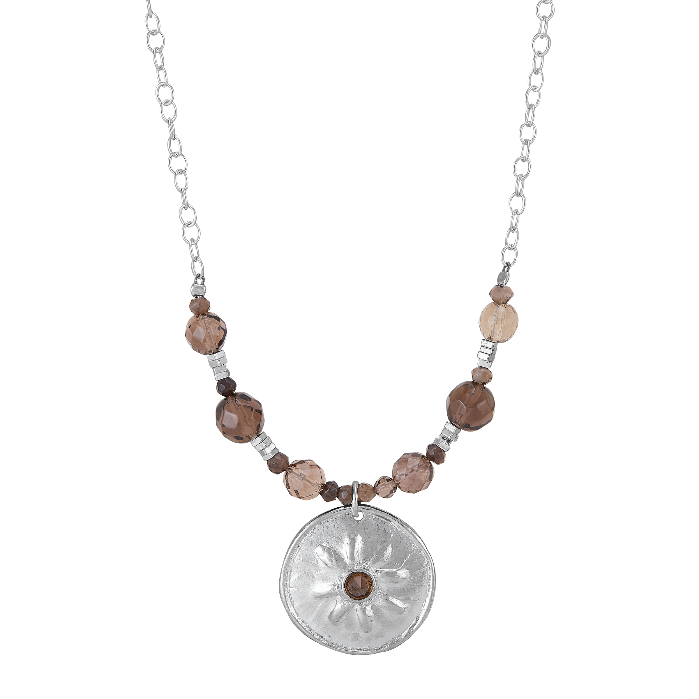 Silpada 'Sun Dial' Silver Smoky Quartz and Hematite Pendant Necklace, 20"