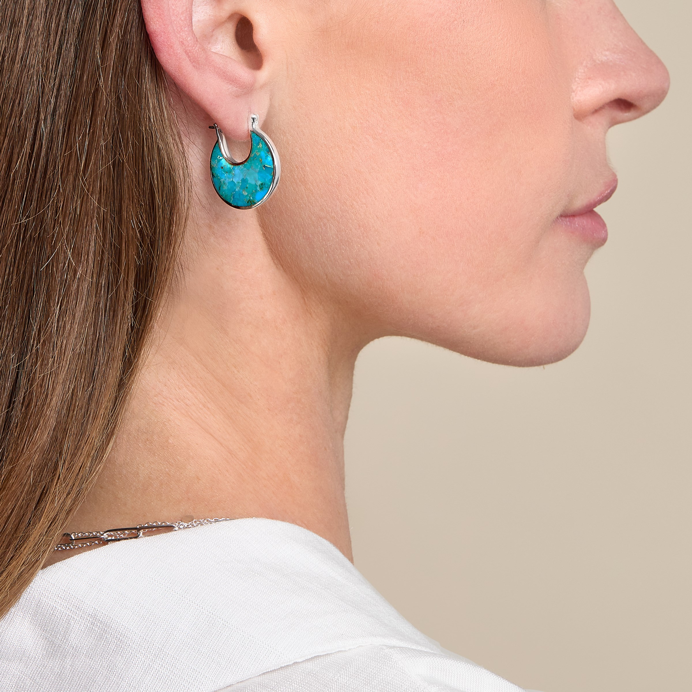 New Silpada 'Stillness' Sterling Silver Teal Compressed Turquoise Hoop Earrings detailed image 5