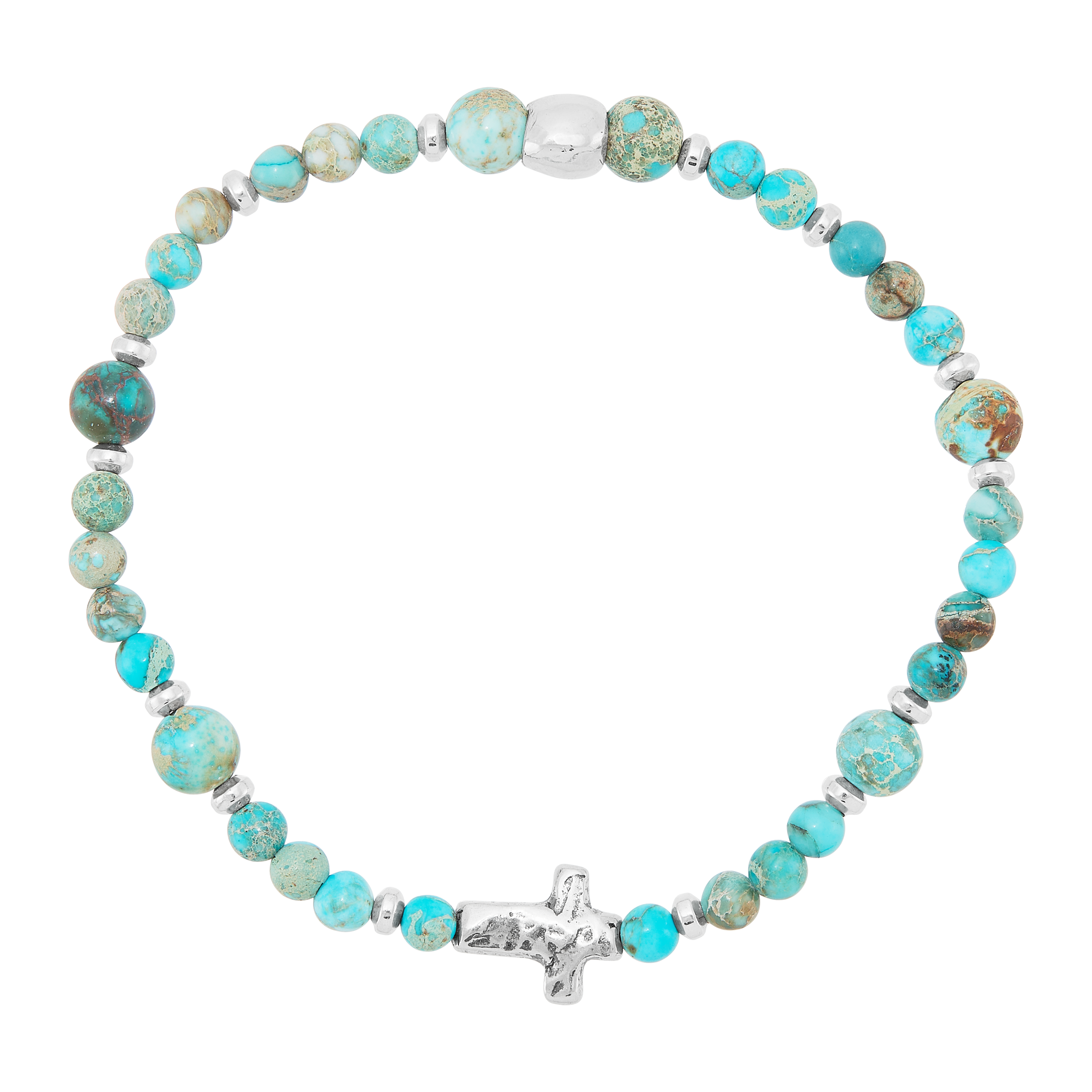 Silpada 'Soulful' Sterling Silver Mixed Stones Cross Stretch Bracelet, 7.5"