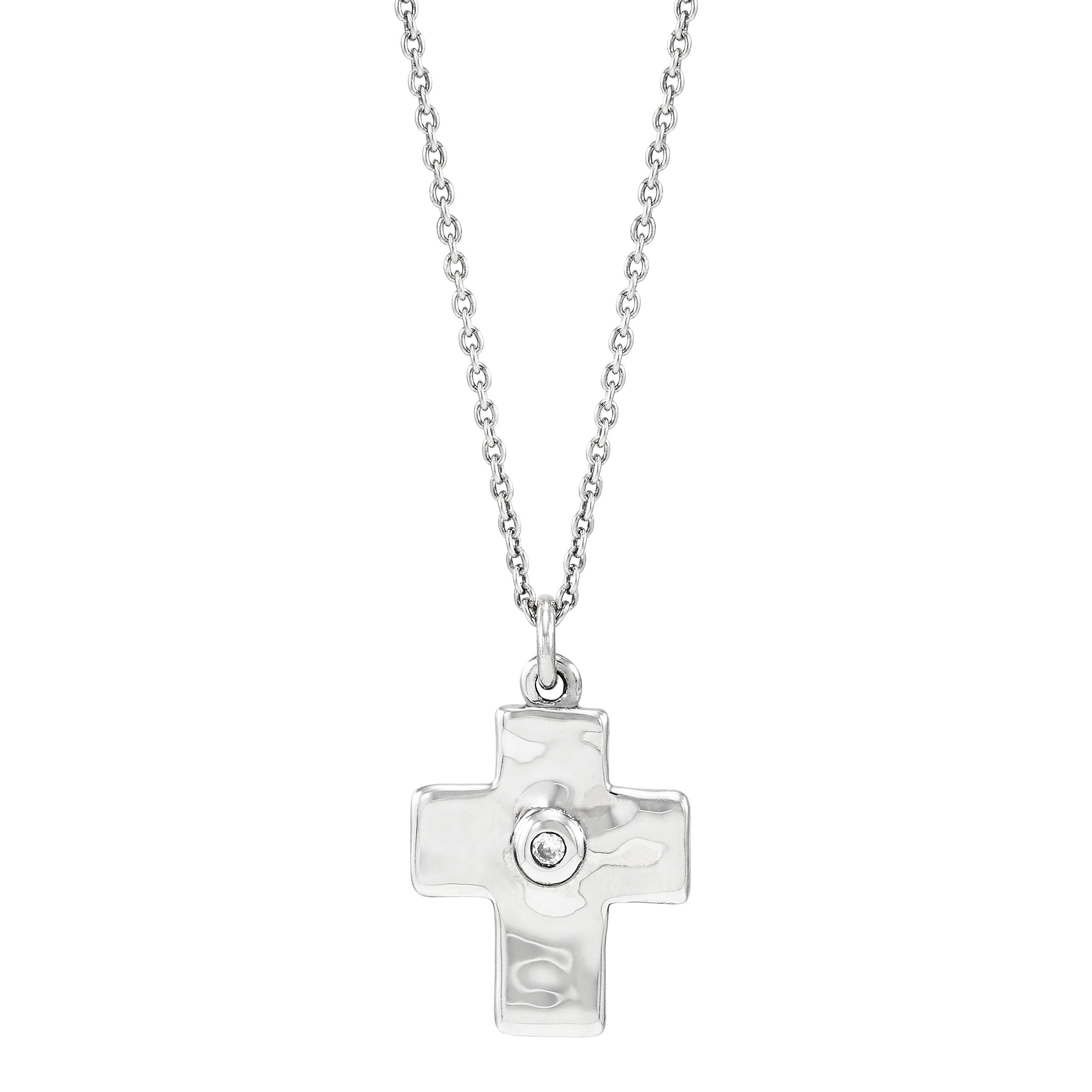 Silpada 'Beacon' Sterling Silver White Cubic Zirconia Cross Pendant Necklace, 16" + 2"