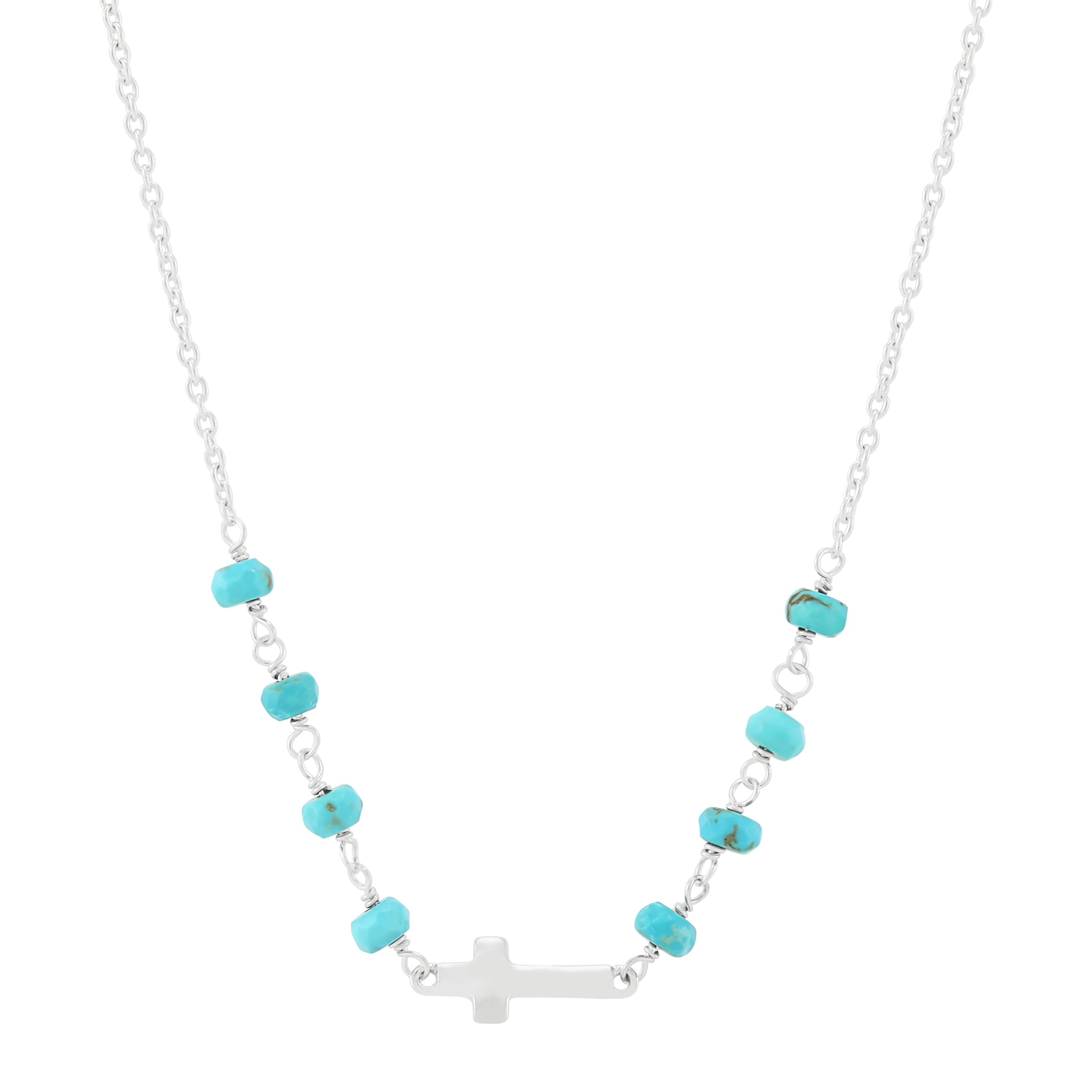 Silpada 'Steady Guide' Sterling Silver Teal Turquoise Cross Necklace, 16" + 2"