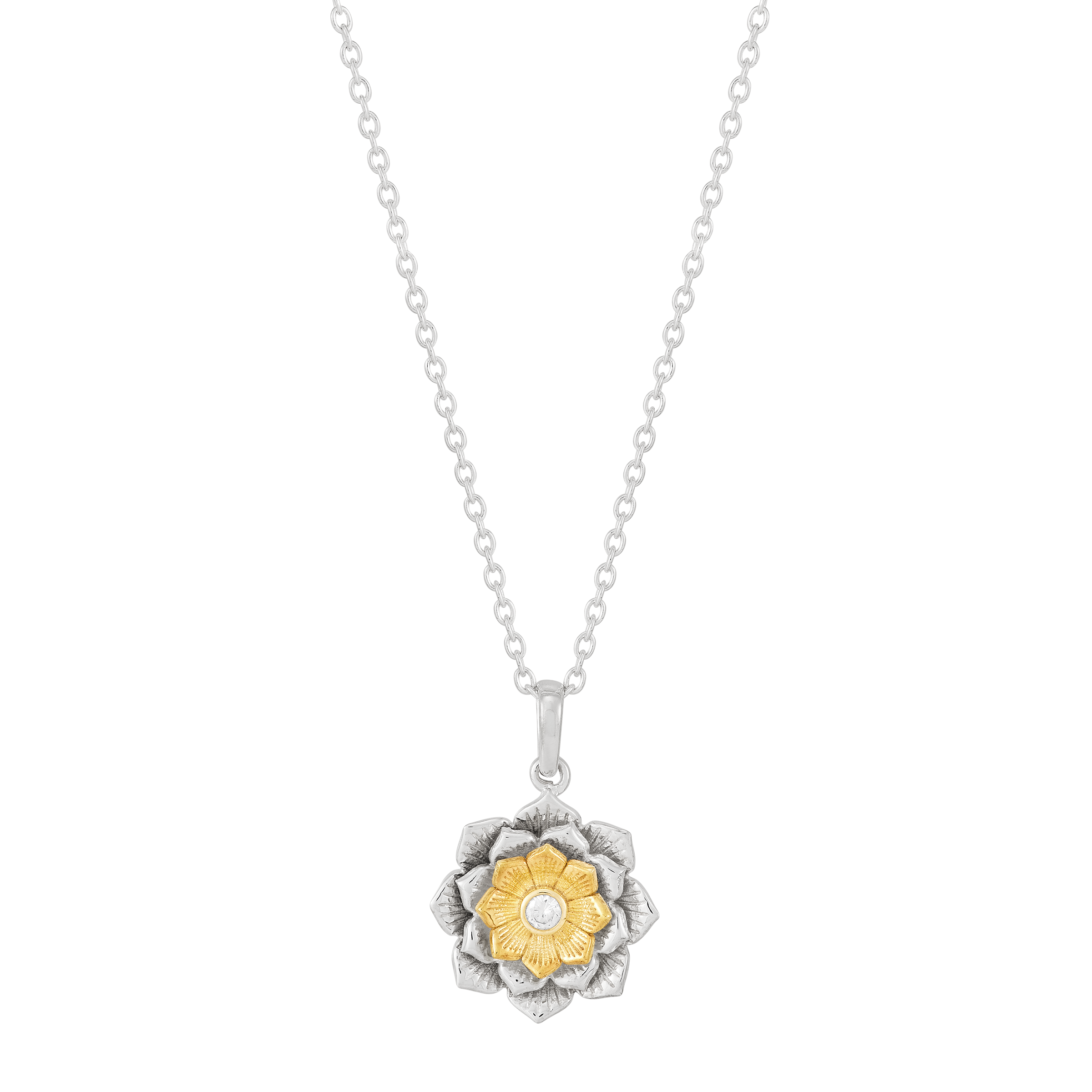 Silpada 'Inner Radiance' Silver with 14K Gold Plating Cubic Zirconia Pendant,20"