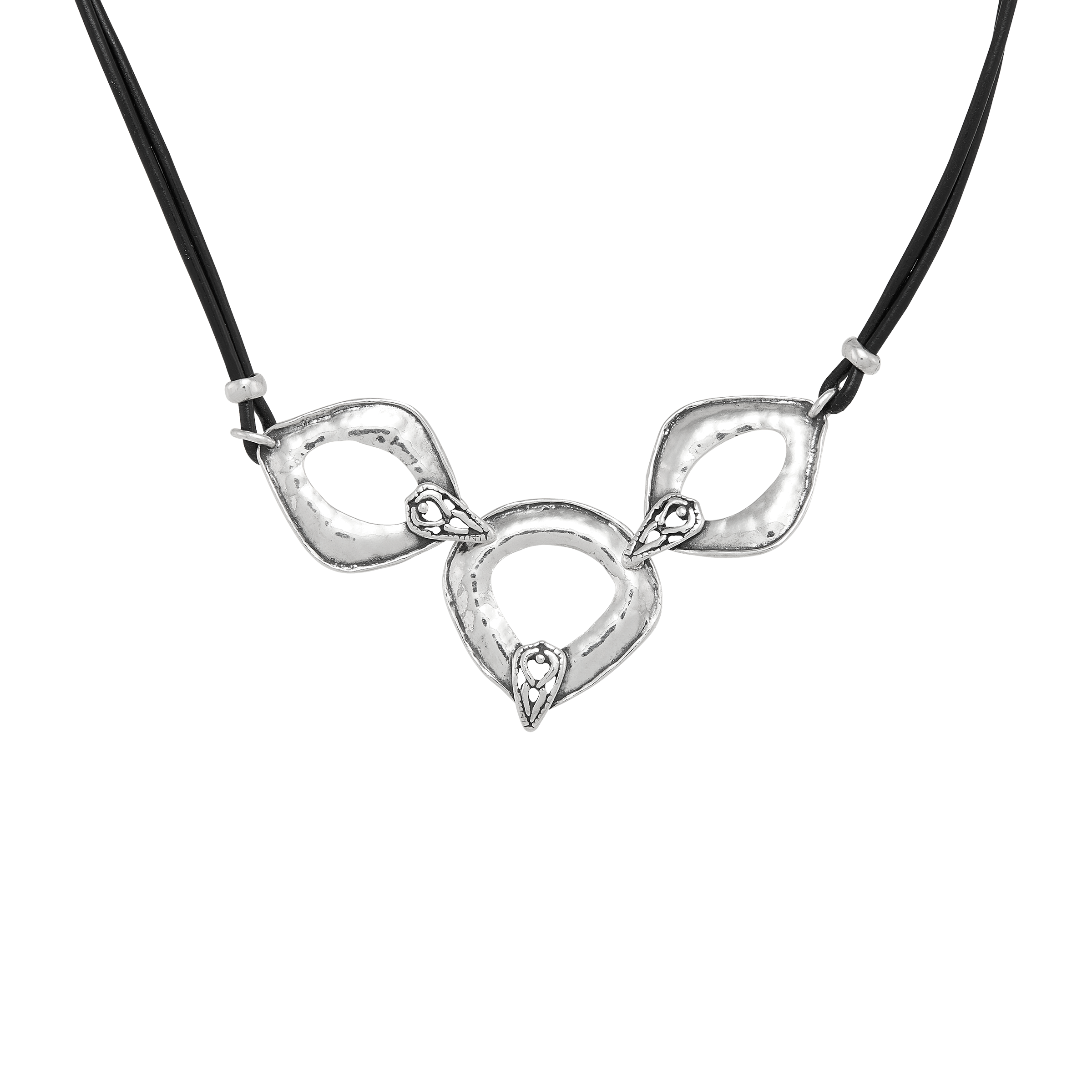 Silpada 'Petal Veil' Sterling Silver and Leather Necklace, 17" + 2"