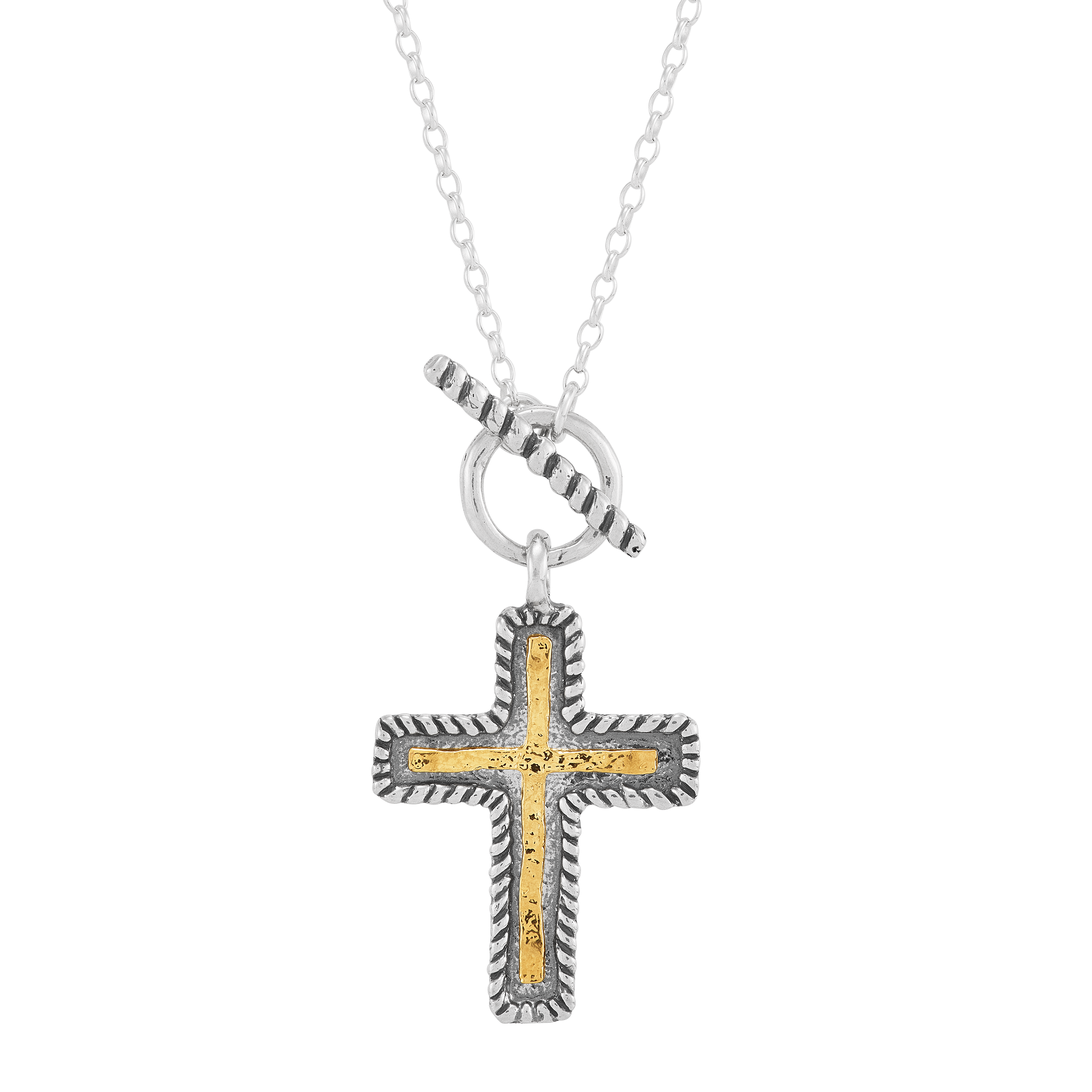 Silpada 'Stand in Contrast' Silver with 14K Gold Plating Cross Pendant Necklace