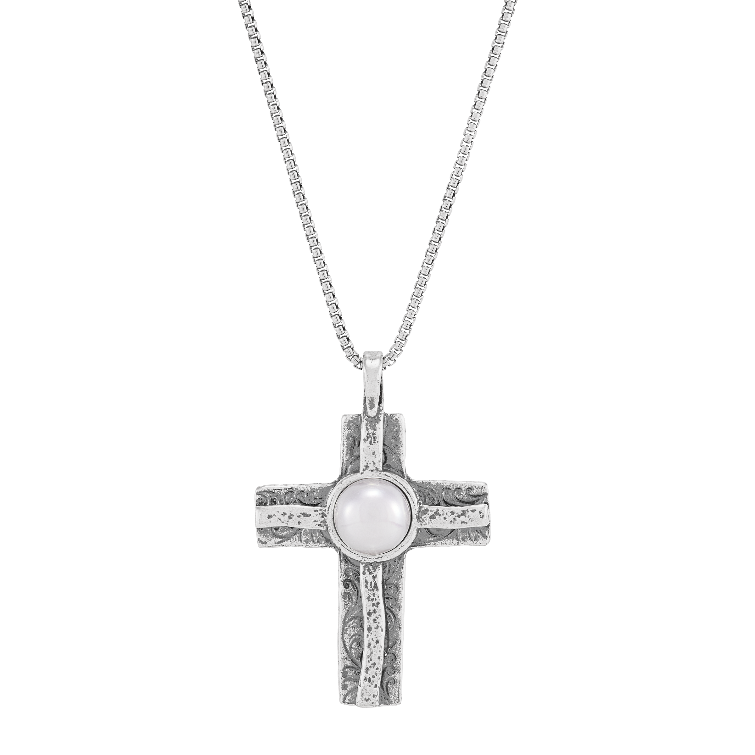 Silpada 'Trace of Grace' Silver Freshwater Pearl Cross Pendant Necklace, 20"